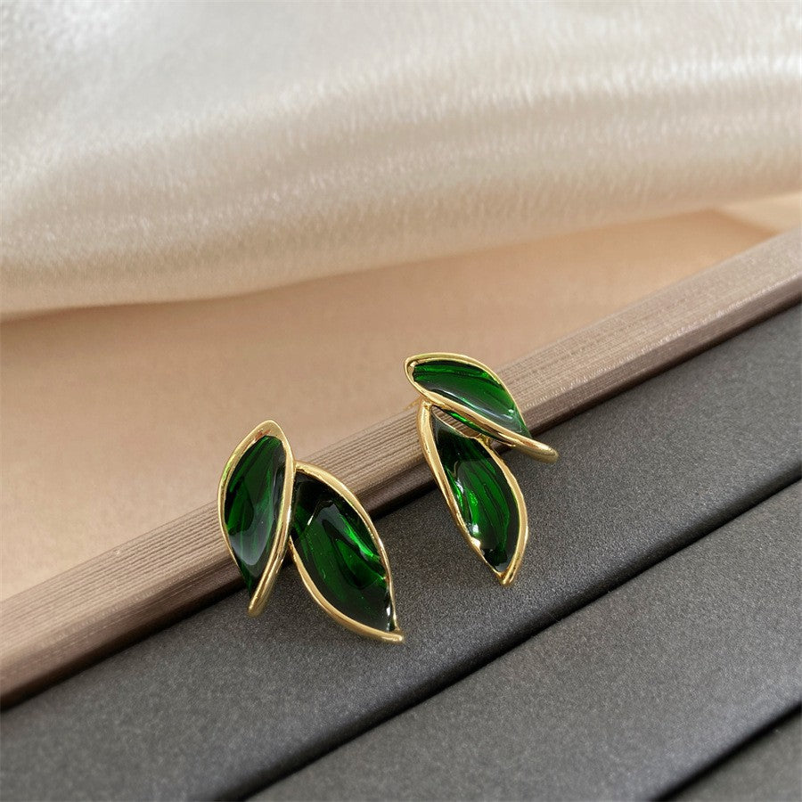 Korean Leaf Earrings – Green