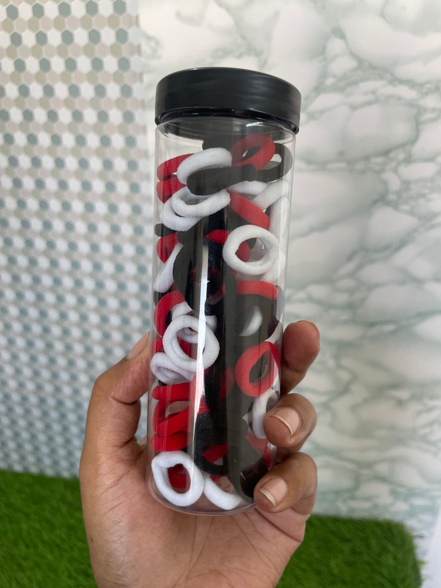 Mini Black Red & White Rubber Band Bottle