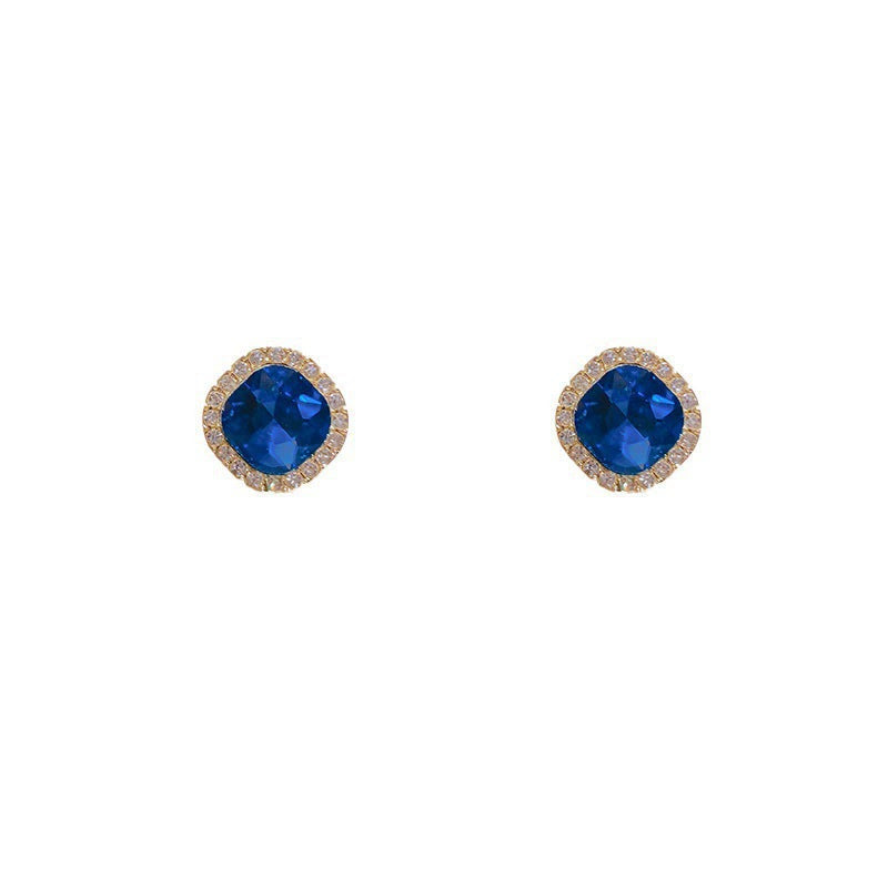 Square blue crystal retro luxury earrings