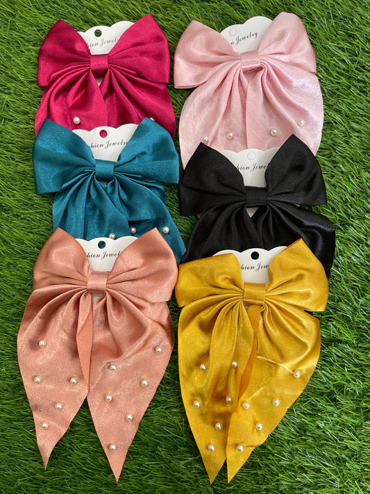 Satin Pearl Hair Bows